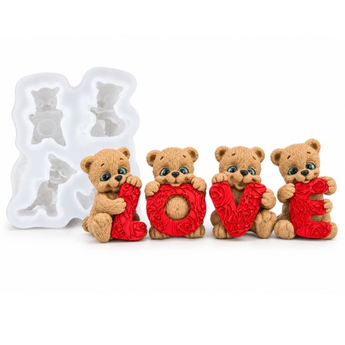 Forma silikonowa Misie LOVE mini 2D – Walentynki, praliny, czekolada
