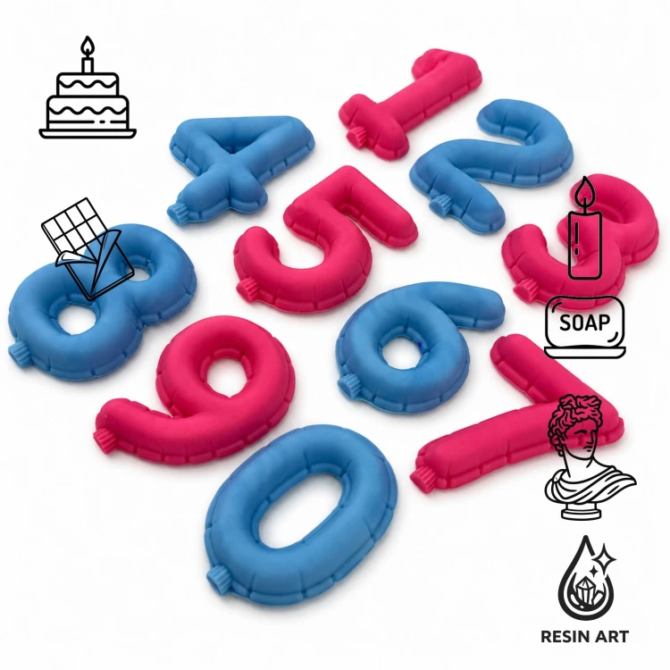 Forma silikonowa Cyfry balonowe 2D 4 cm – urodziny, tort, czekolada